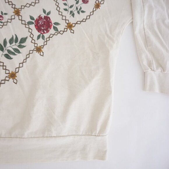 Adrian Delafield Cream Floral Leaf Print Pullover Polo Collar Sweatshirt L - Picture 5 of 10